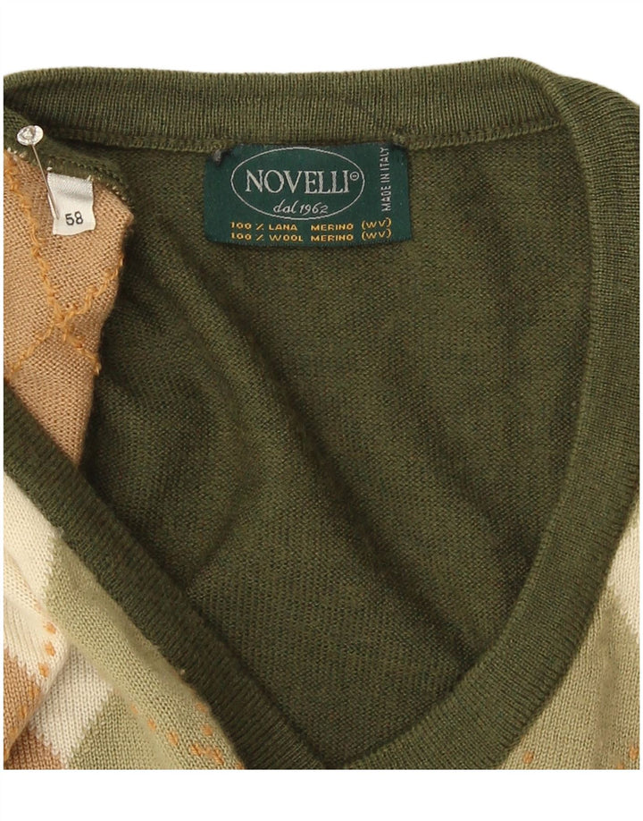 Maglione da uomo con scollo a V Novelli IT 58 2XL Khaki Argyle/Diamond