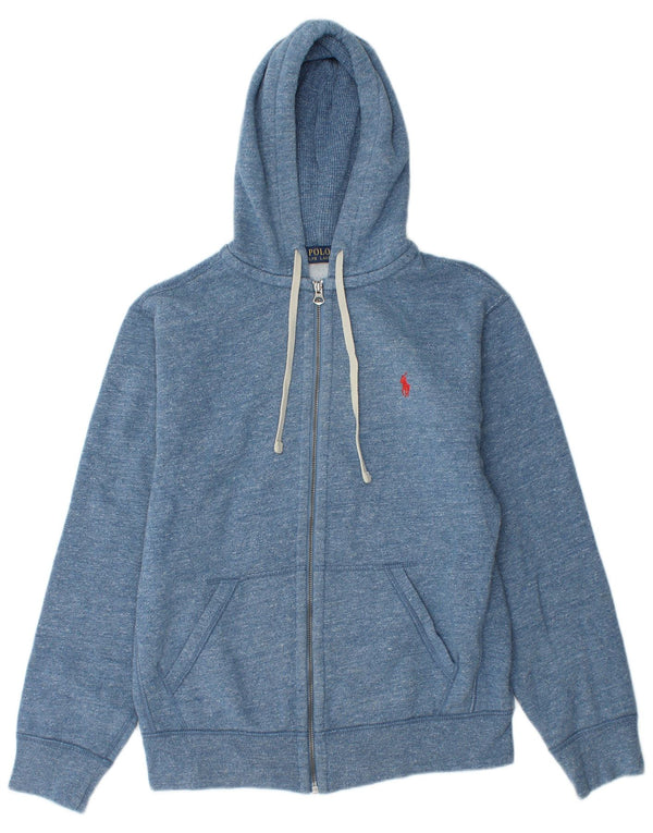 Polo Ralph Lauren Maglione con cappuccio e zip da donna UK 14 Blu medio chiazzato