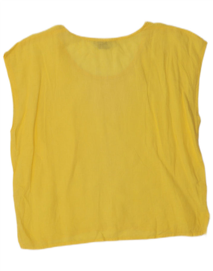 Camicetta senza maniche da donna VINTAGE Top UK 18 XL Lino giallo