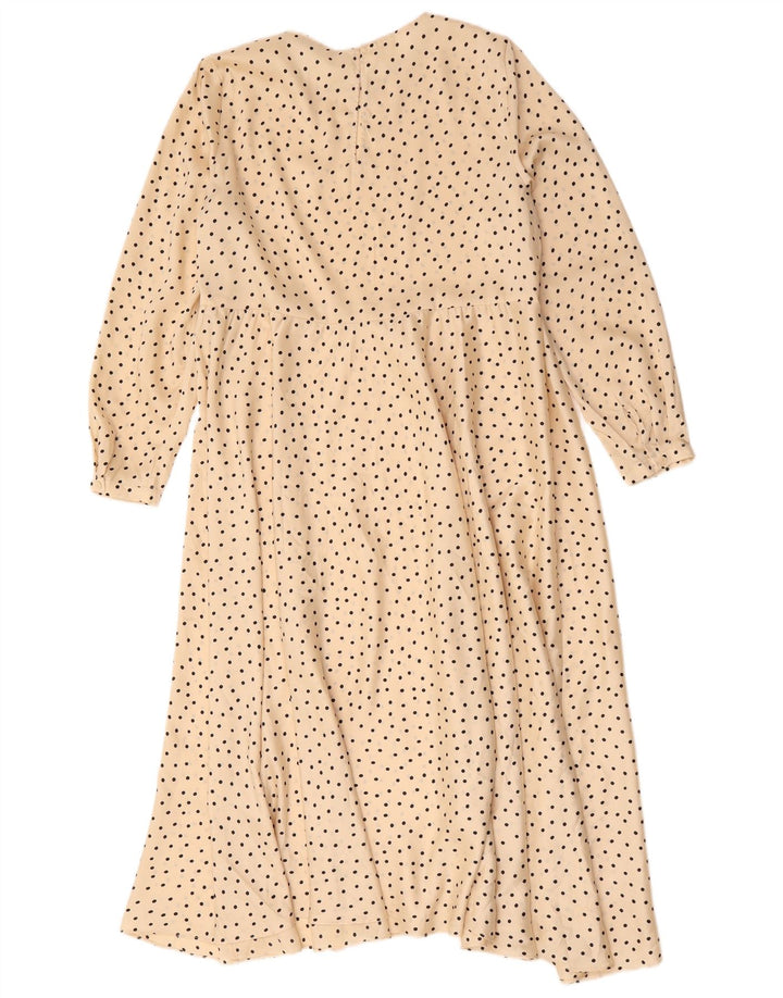 Vestito lungo a maniche lunghe da donna Zara UK 14 Poliestere a pois beige medio