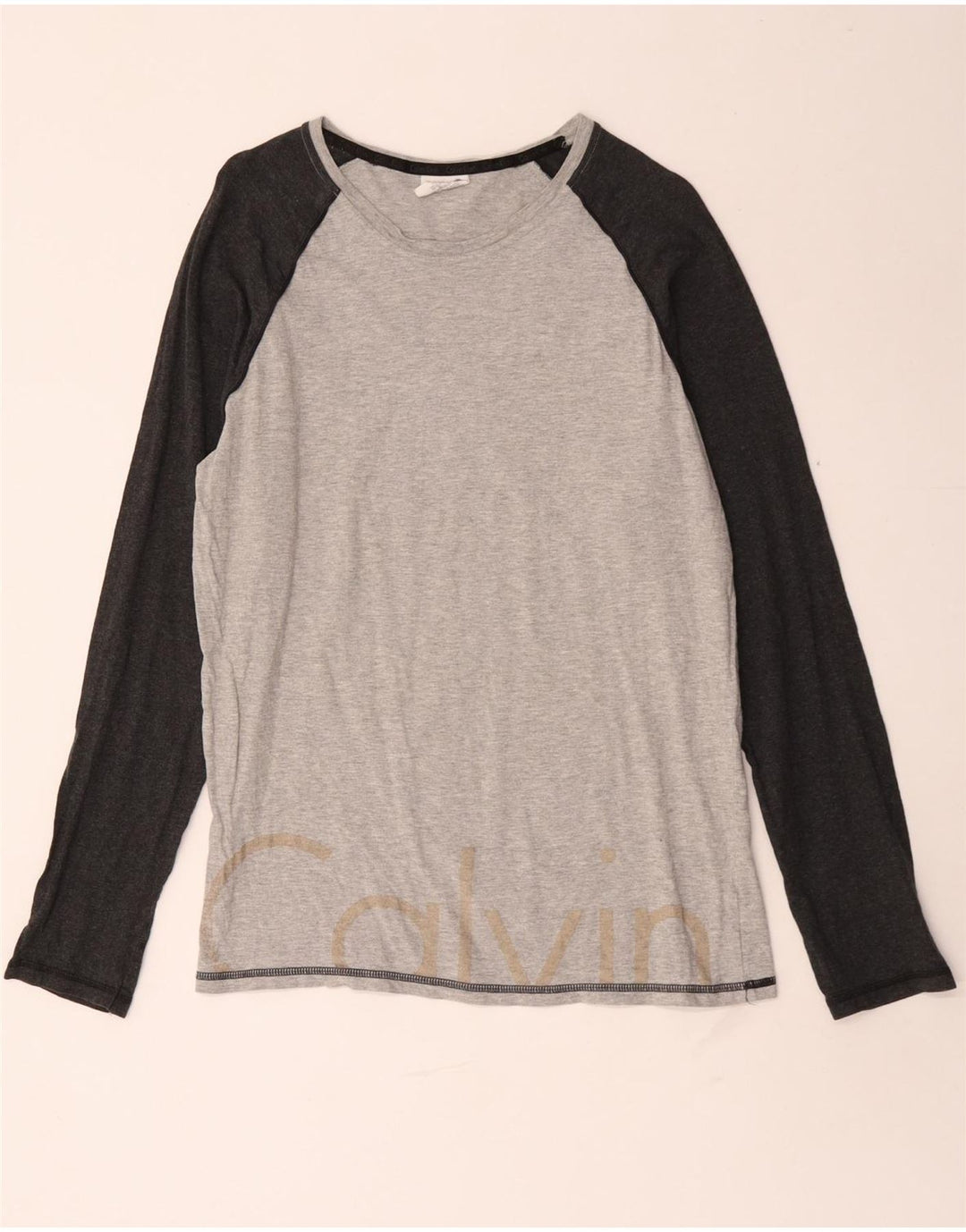 Calvin Klein Maglietta grafica da uomo a maniche lunghe in cotone color block grigio medio
