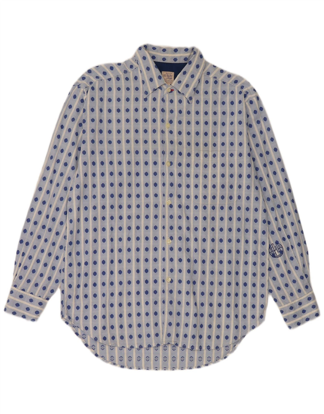 Camicia da uomo Replay Large in cotone geometrico blu