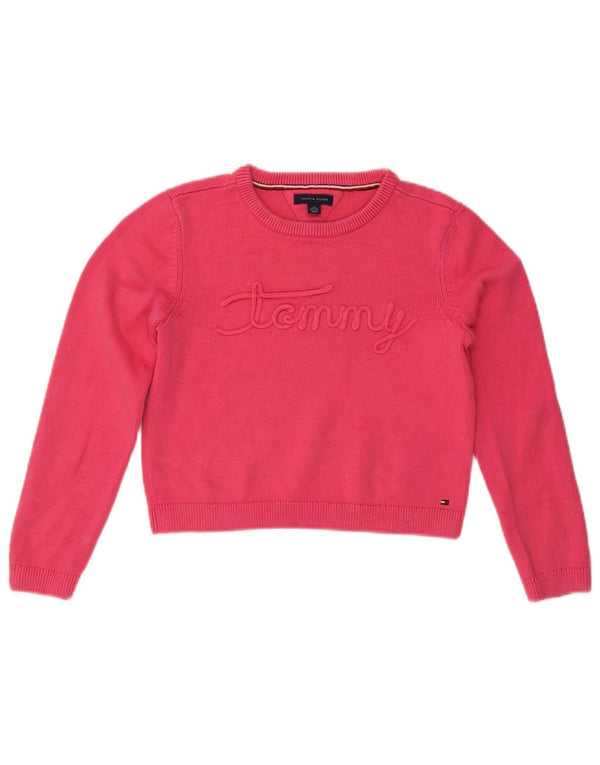Tommy Hilfiger Girls Graphic Crew Neck Jumper Sweater 12-13 Years Large Pin