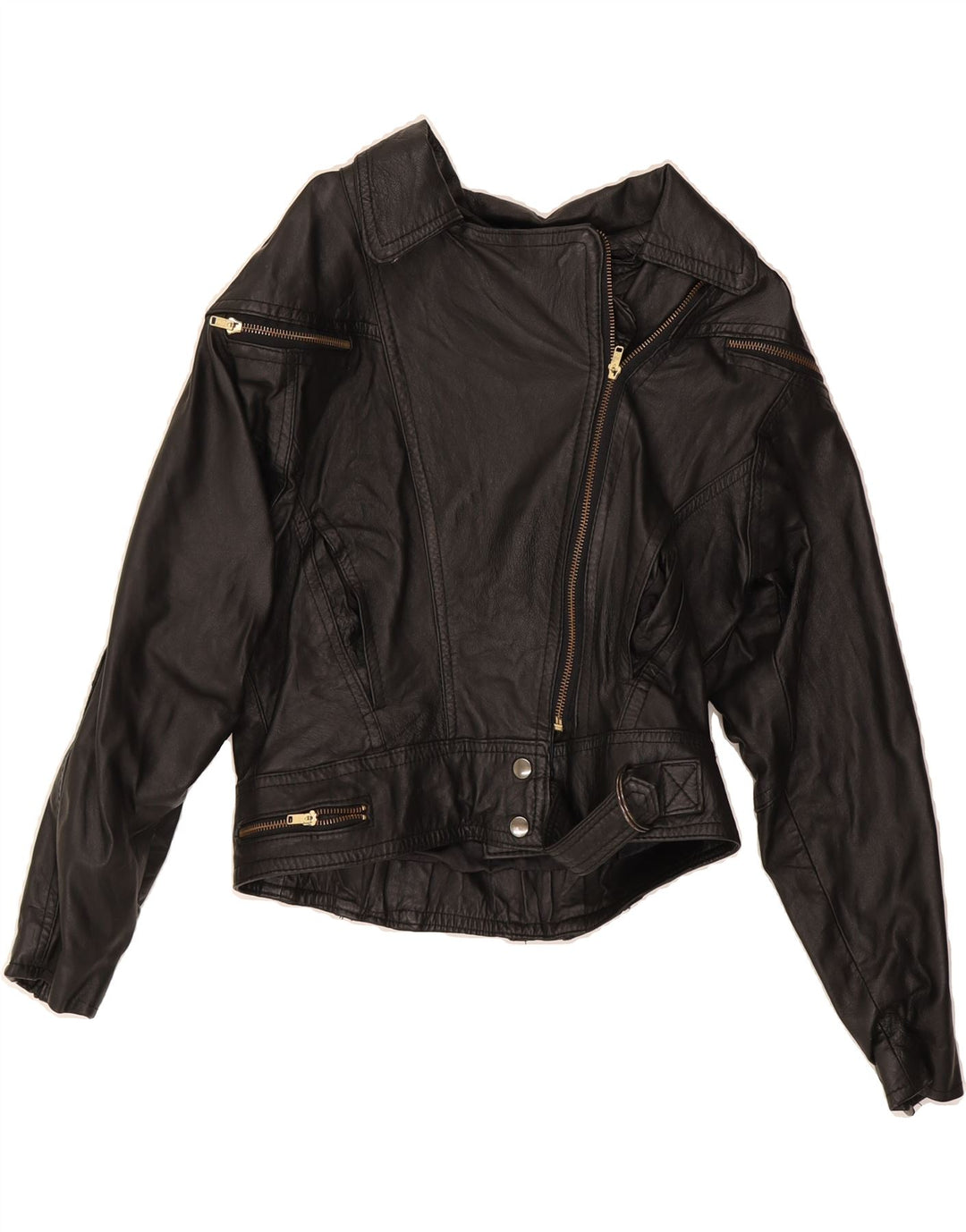 VINTAGE Womens Crop Leather Jacket UK 12 Medium Black Vintage Vintage and Second-Hand Vintage from Messina Hembry 