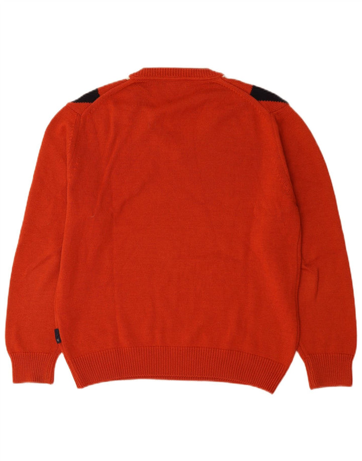 Maglione da uomo con scollo a V Re Del Mare, lana media arancione a rombi/diamante