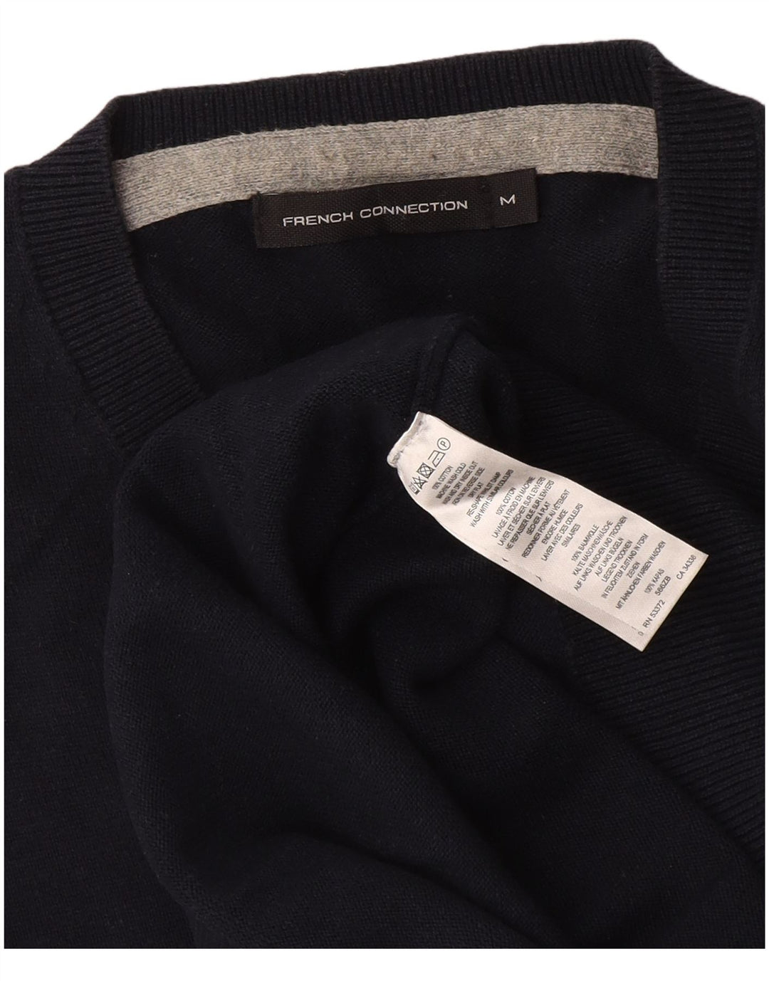 Maglione da uomo con scollo a V French Connection, cotone medio blu navy
