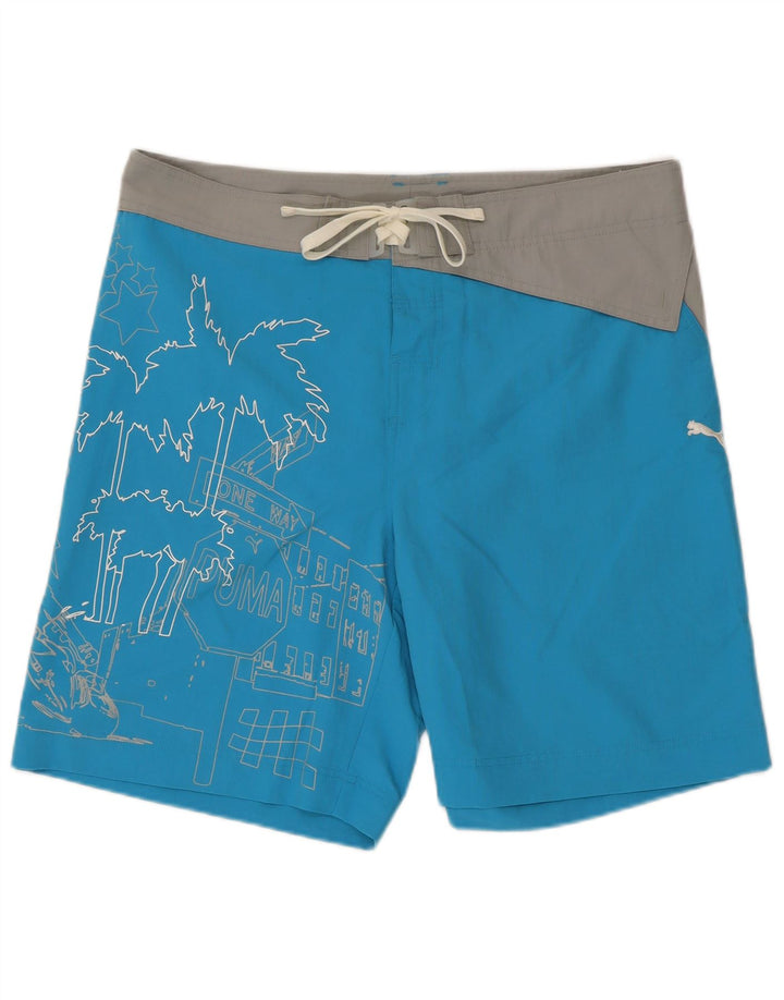 Pantaloncini da bagno grafici da uomo Puma grandi in poliestere blu