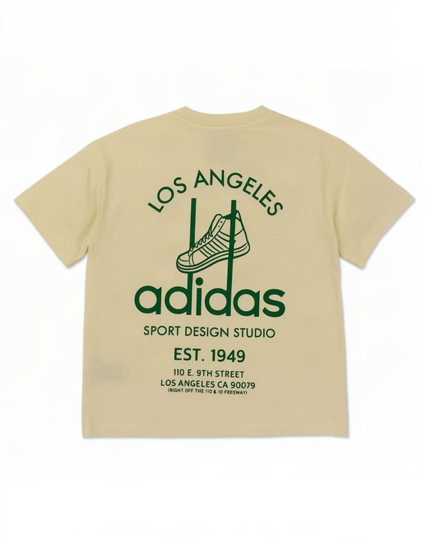 T-shirt grafica da uomo vestibilità ampia Adidas XS in cotone giallo