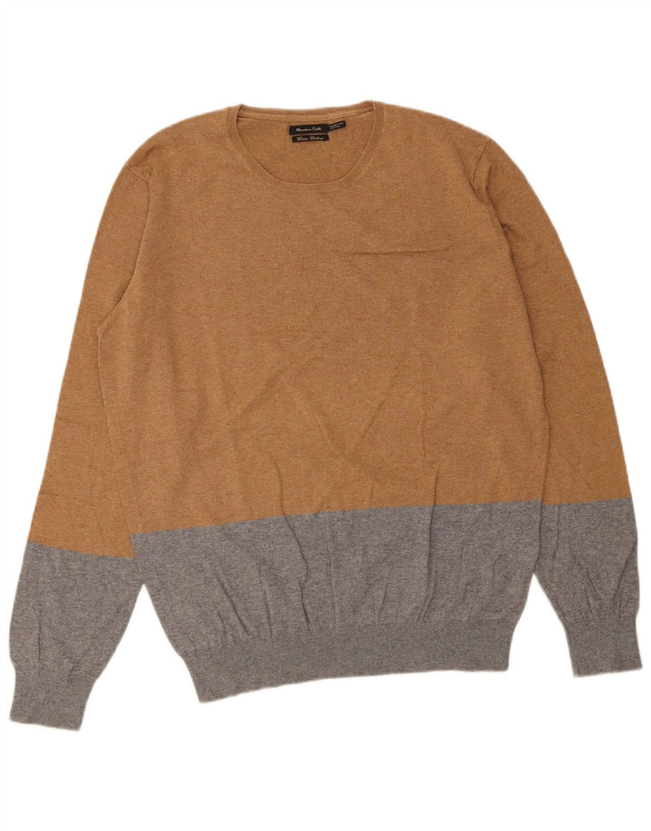 Massimo Dutti Maglione da uomo girocollo in cotone color block marrone medio