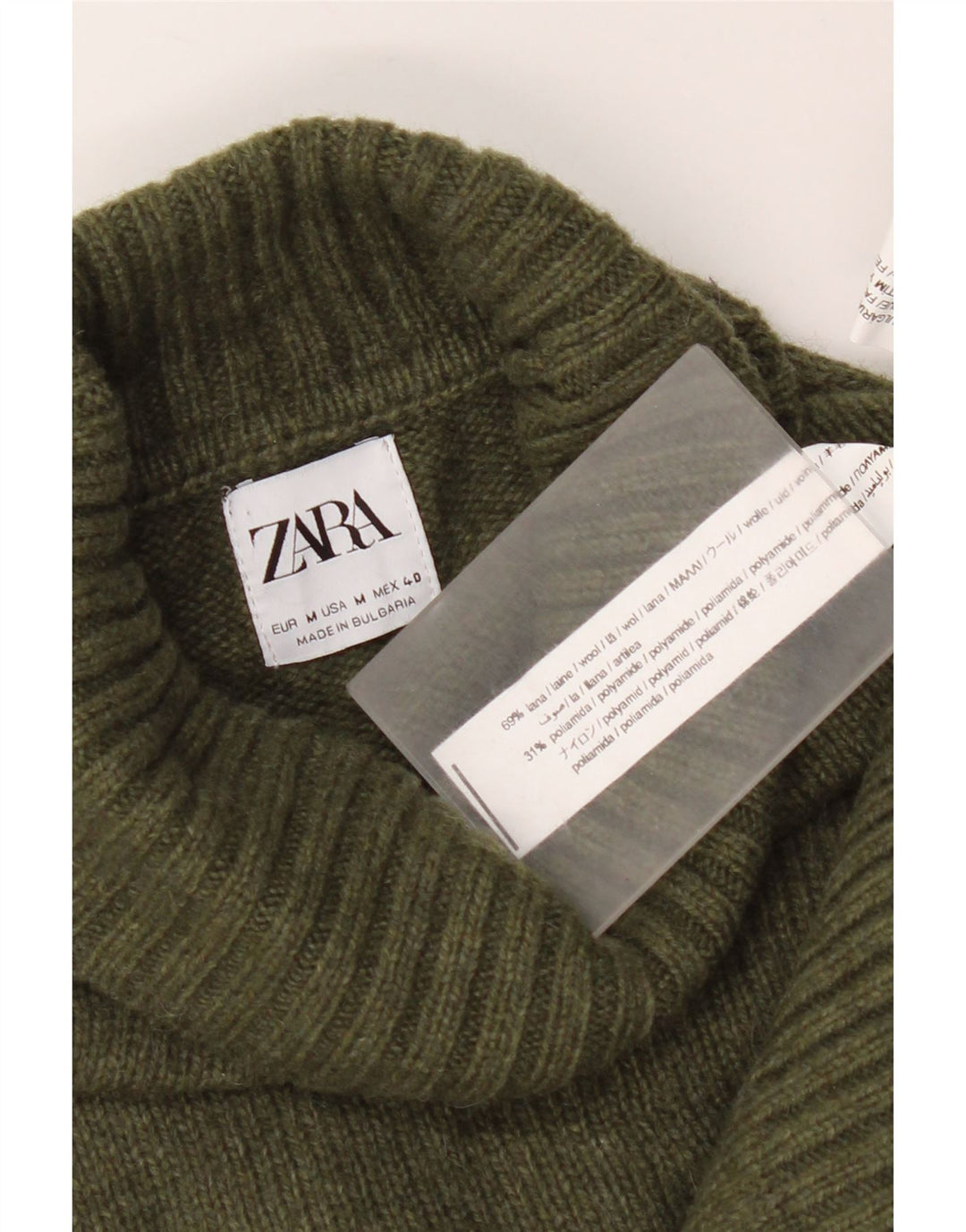 Maglione maglione a collo alto da uomo Zara in lana kaki media