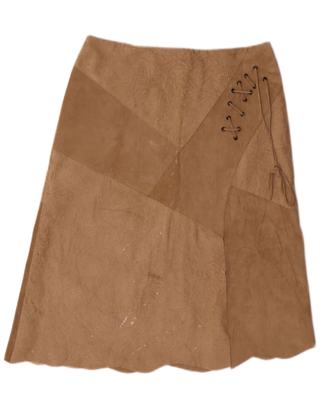 Gonna vintage in pelle scamosciata da donna IT 46 grande W30 in pelle beige