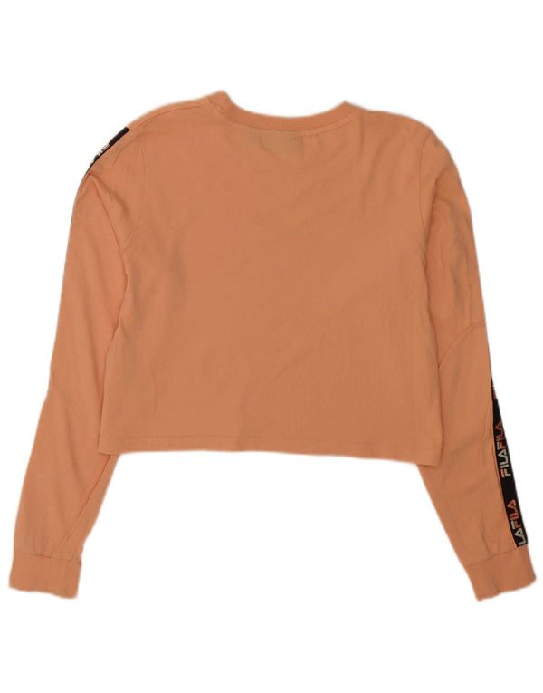 Fila da donna Crop Graphic Top manica lunga UK 8 Small Pink Cotton Sports