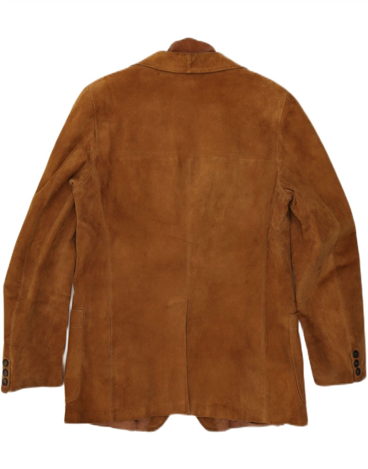 Giacca blazer vintage da uomo in pelle scamosciata a 2 bottoni UK 38 Marrone medio