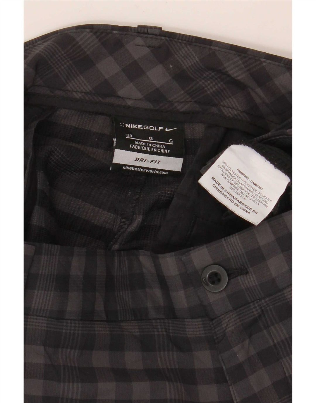 Pantaloncini chino Nike Dri Fit da uomo W34 Large in poliestere a quadretti grigi