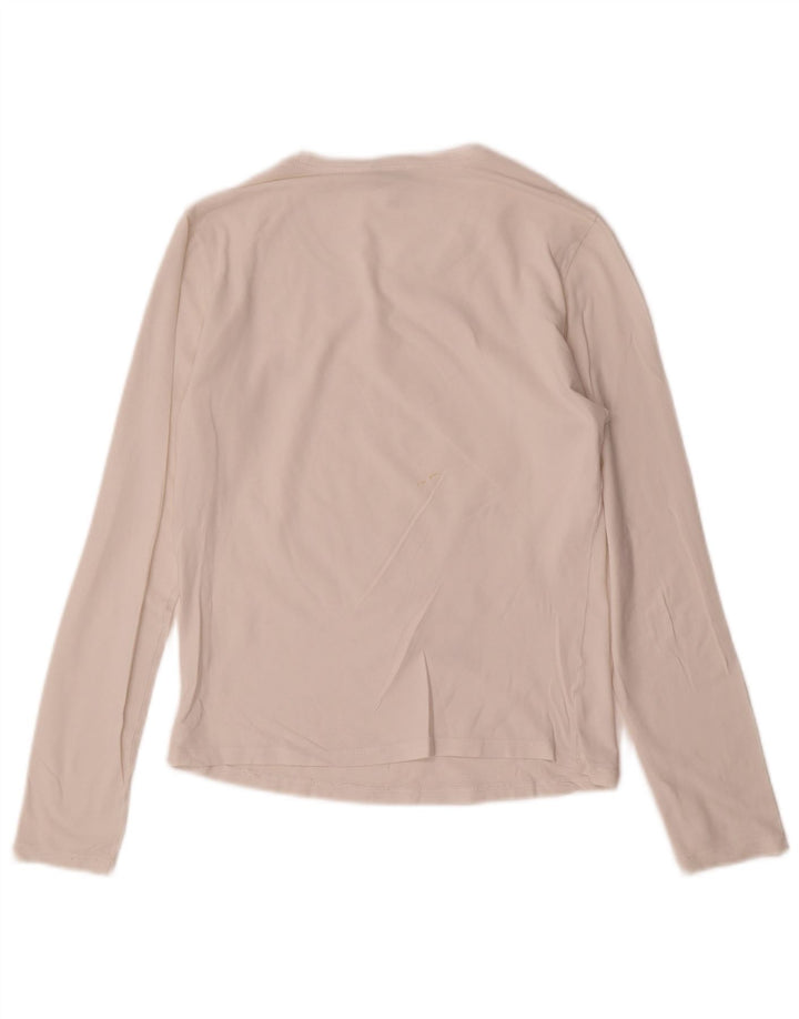 Armani Jeans Donna Top Manica Lunga UK 12 Medio Bianco