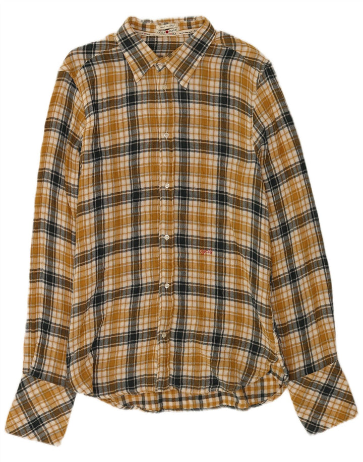 Camicia Cycle da uomo in flanella a quadri XL in cotone a quadri gialli