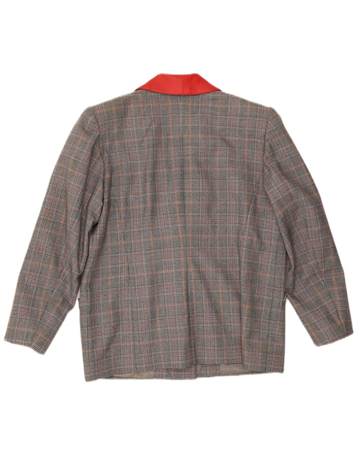 Giacca blazer a 3 bottoni da donna VINTAGE UK 16 grandi quadri grigi