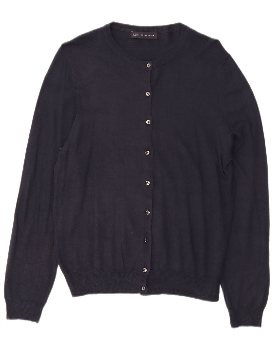 Maglione cardigan da donna Marks & Spencer UK 14 grande viscosa blu navy