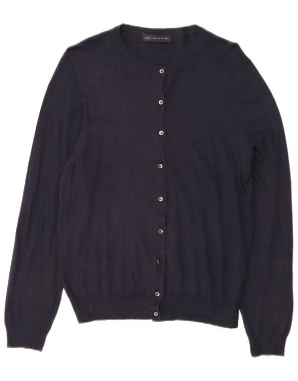 Maglione cardigan da donna Marks & Spencer UK 14 grande viscosa blu navy
