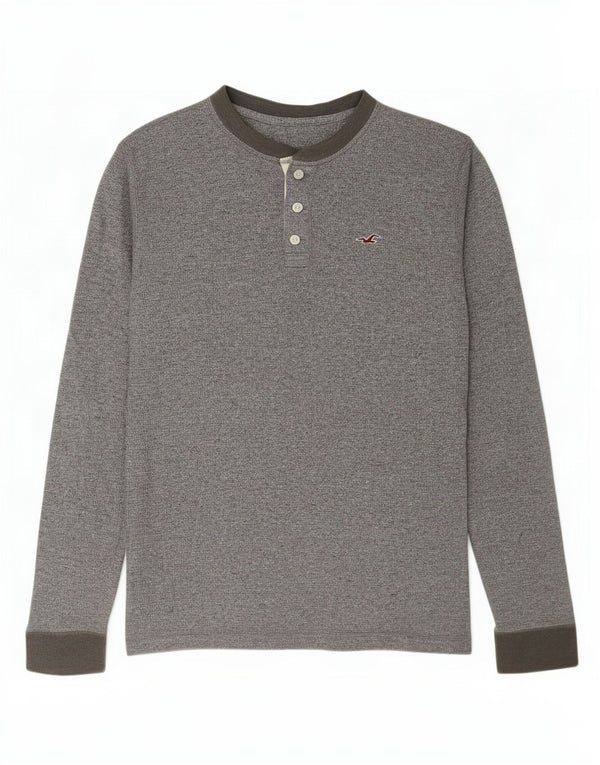 Top Hollister da uomo a maniche lunghe in cotone chiazzato grigio grande