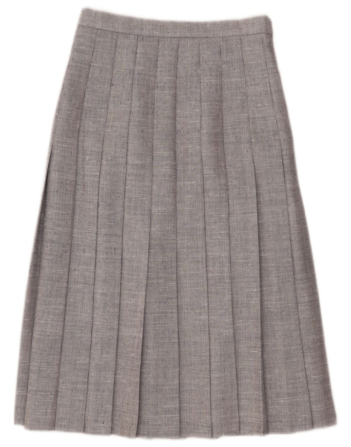 Gonna a pieghe midi da donna vintage W26 piccola in poliestere grigio