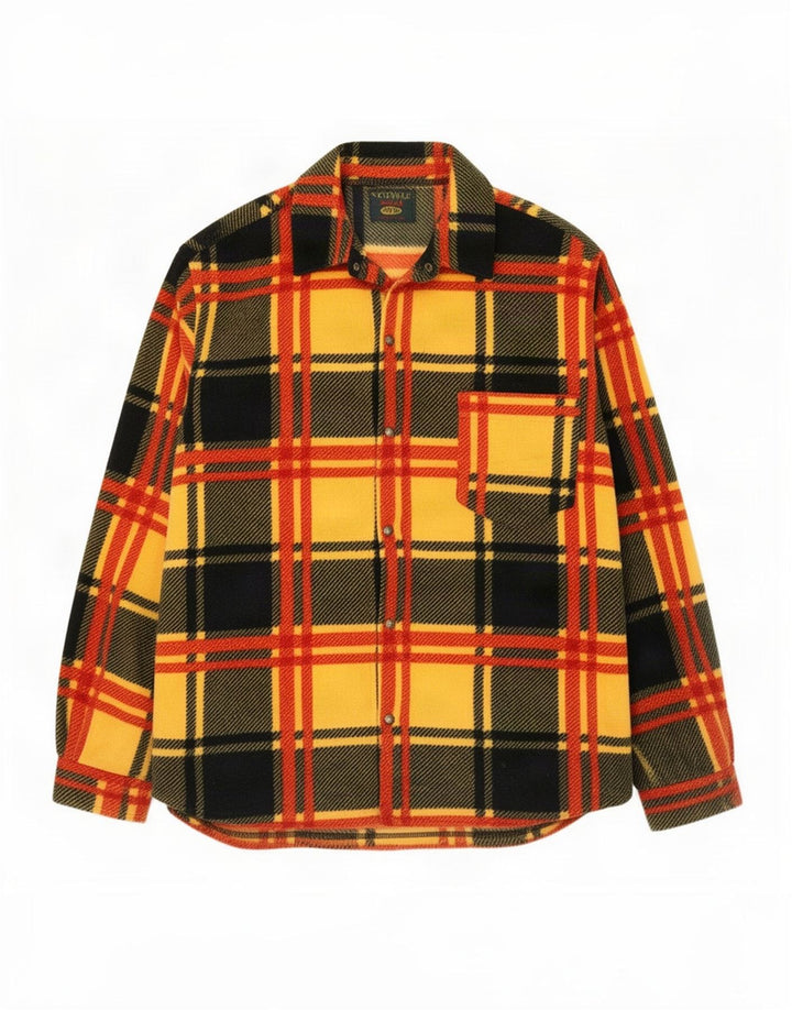 Camicia in pile vintage da uomo grande scozzese multicolore