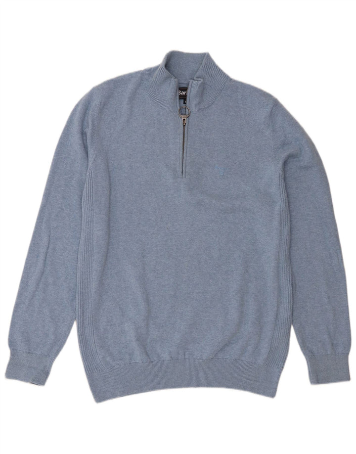 Barbour Maglione da uomo con zip e collo in cotone blu medio