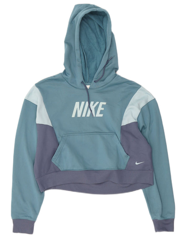 Felpa con cappuccio corta Nike Therma-Fit da donna UK 10 Small Blue Colourblock