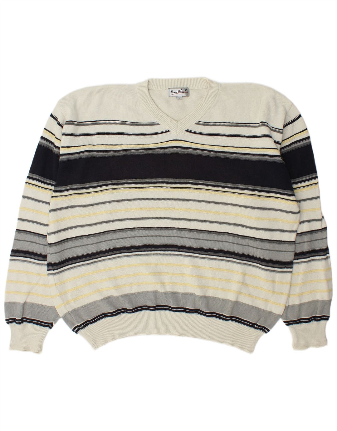 Maglione da uomo con scollo a V Paul R. Smith, cotone a righe grandi multicolori