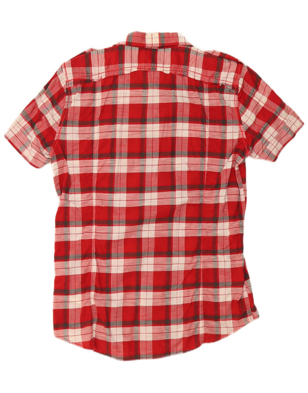 Camicia militare da uomo a maniche corte Diesel in cotone a quadri rossi medi