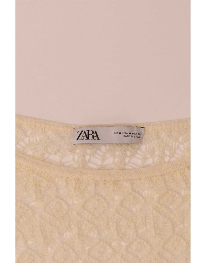 Top Zara da donna, camicetta corta all'uncinetto a pipistrello, UK 12, giallo medio