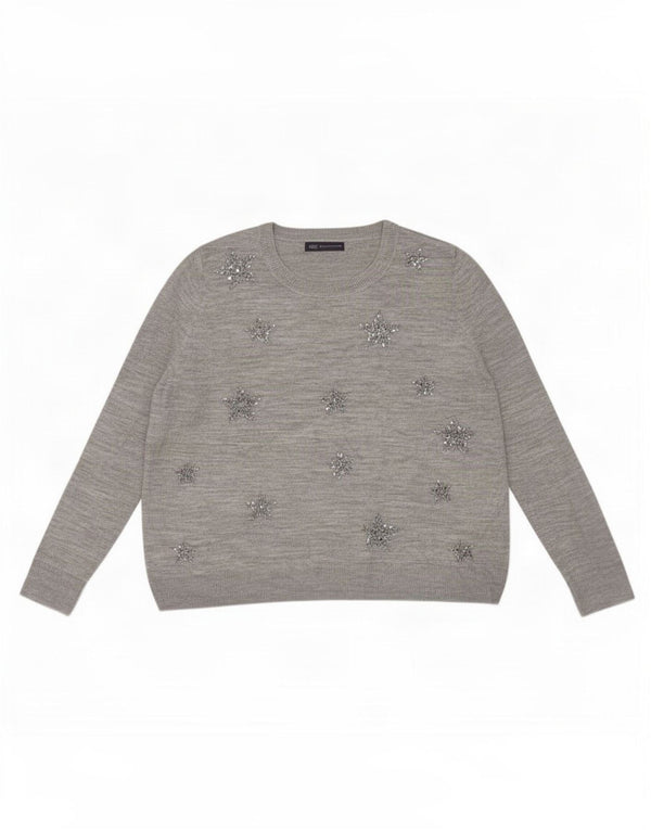 Maglione maglione con scollo a barca da donna Marks & Spencer UK 18 XL Grigio geometrico