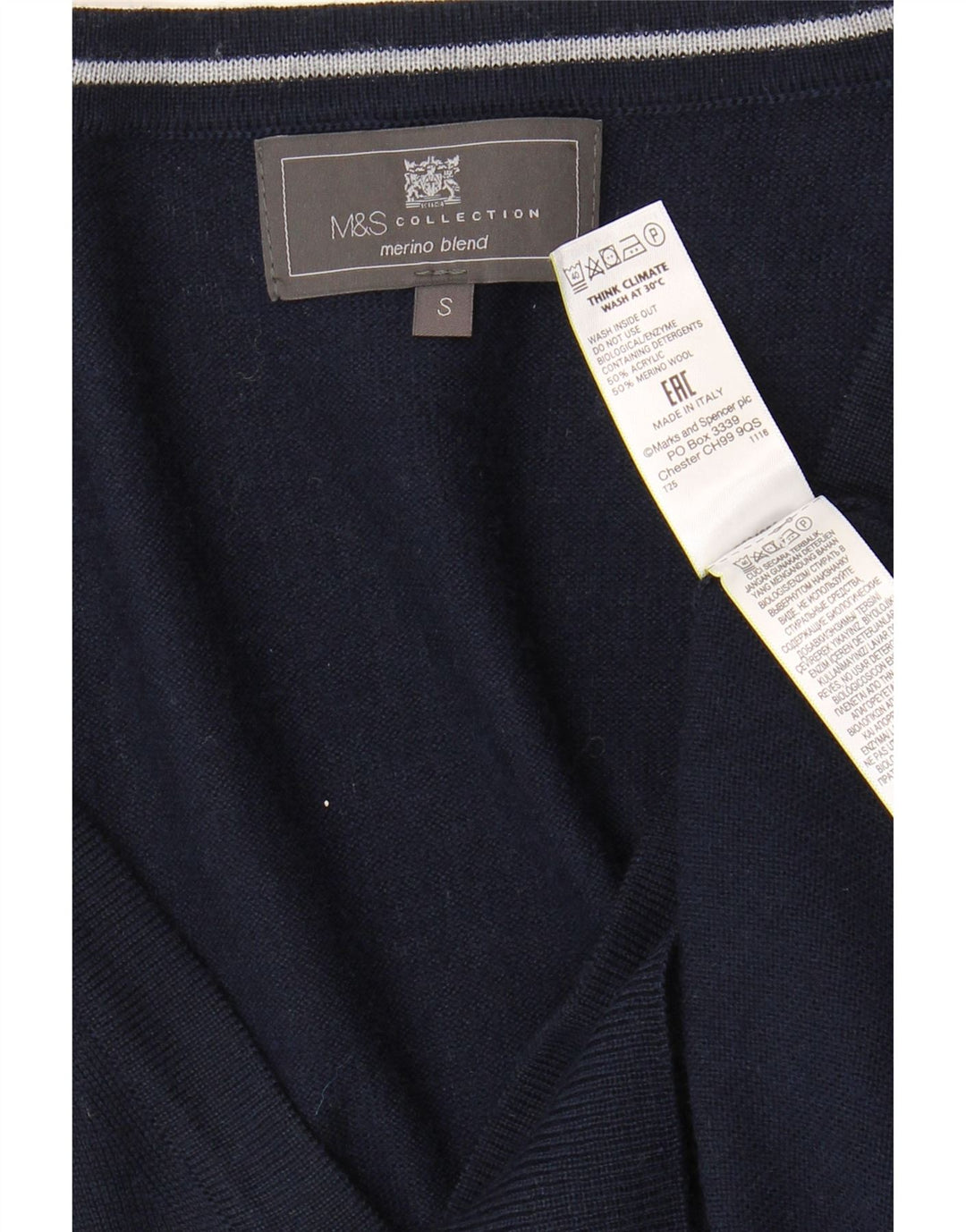 Maglione cardigan da uomo Marks & Spencer piccolo acrilico blu navy