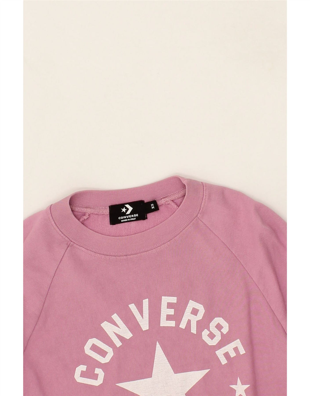 CONVERSE Womens Oversized Graphic Crop Sweatshirt Jumper UK 6 XS Pink Vintage Converse and Second-Hand Converse from Messina Hembry 