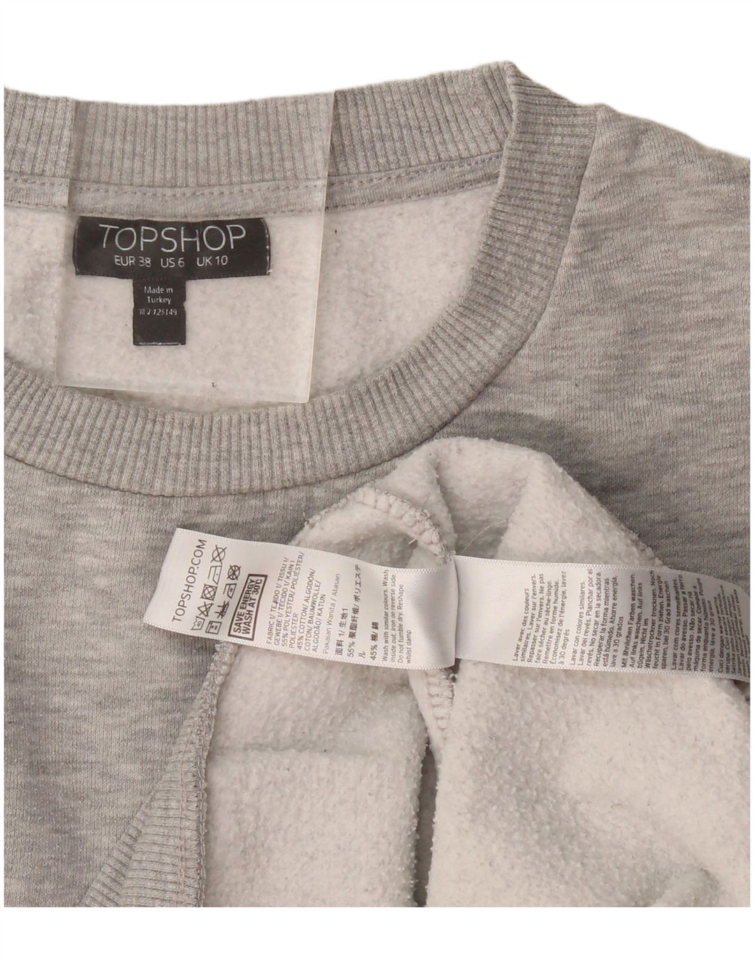 Topshop Felpa oversize da donna Maglione UK 10 Small Grigio Poliestere