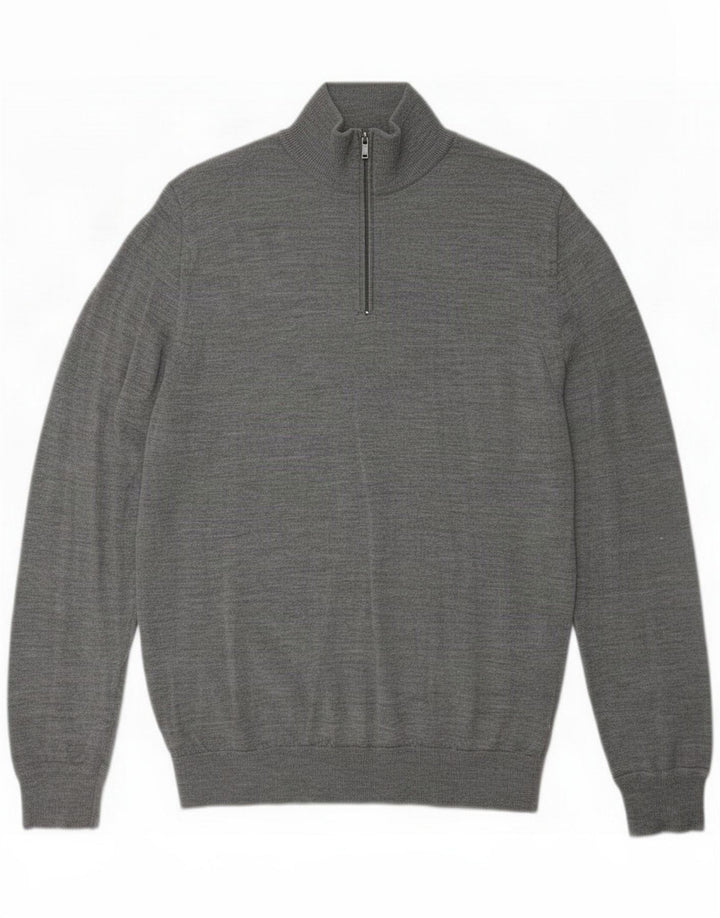 Marks & Spencer Maglione da uomo con zip e collo grande in lana merino grigia