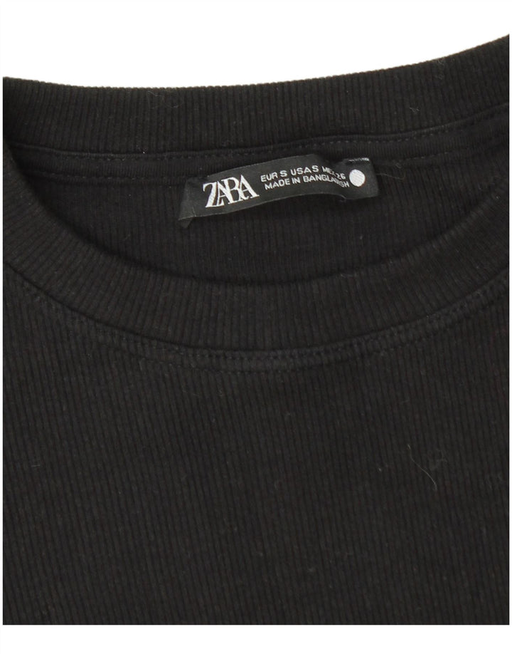 Top corto da donna Zara in camicetta UK 8 piccolo in cotone nero