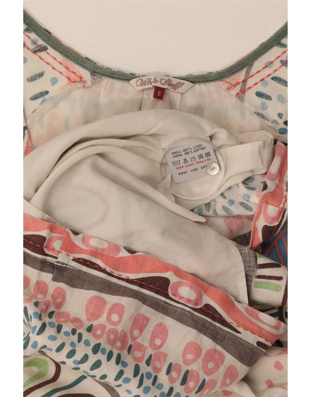 WHITE STUFF Abito a trapezio da donna UK 8 Piccolo lino floreale bianco