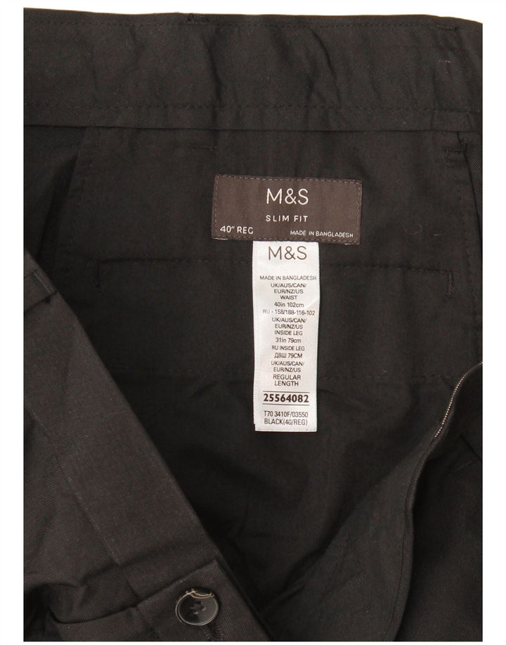 Pantaloni chino slim fit da uomo Marks & Spencer W40 L31 poliestere nero