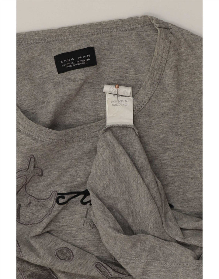 Top grafico da uomo Zara a maniche lunghe in cotone grigio medio