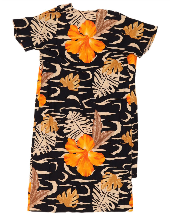 Abito a trapezio da donna vintage UK 14 cotone floreale nero medio