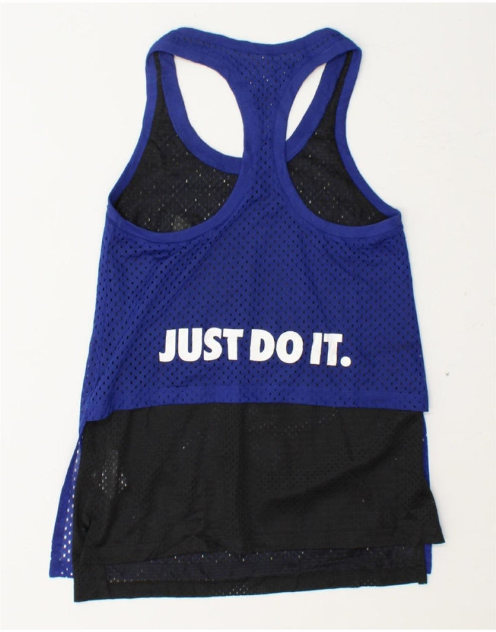 NIKE Womens Graphic Vest Top UK 6 XS Blue Polyester Vintage Nike and Second-Hand Nike from Messina Hembry 