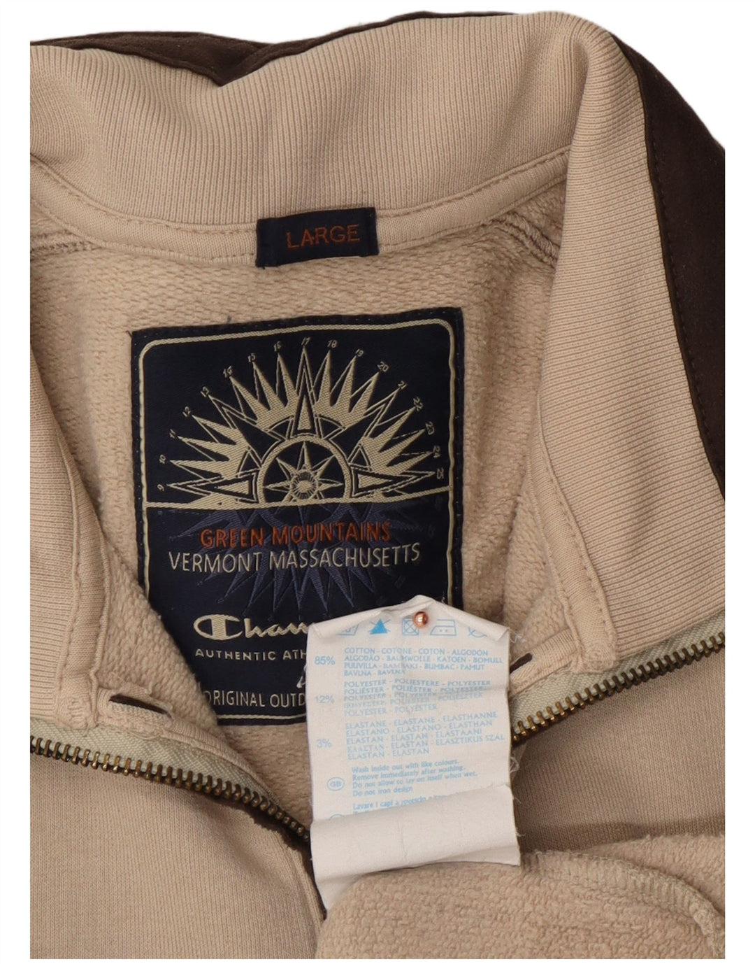 CHAMPION Felpa da uomo con collo con zip, maglione grande, cotone color block beige