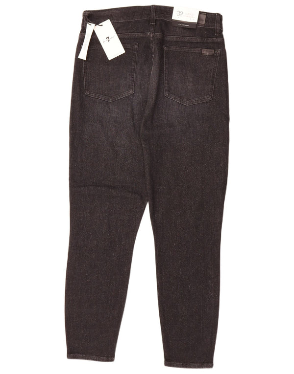 7 For All Mankind Jeans slim a vita alta da donna crop W32 L26 cotone nero