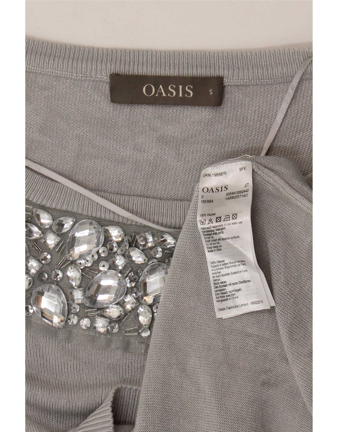 Maglione maglione con scollo a barca da donna Oasis UK 10 piccolo in viscosa grigia