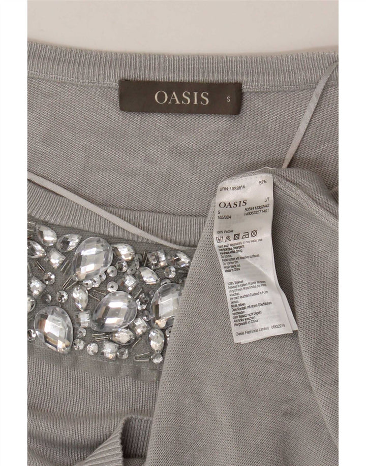 Maglione maglione con scollo a barca da donna Oasis UK 10 piccolo in viscosa grigia