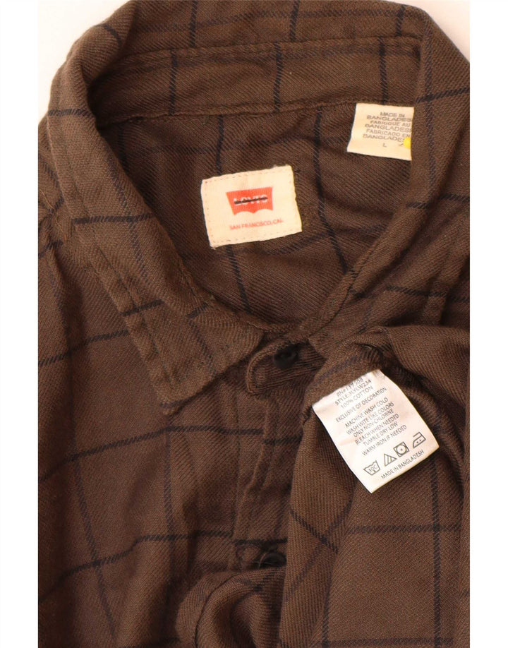Levi's Camicia da uomo in flanella di cotone a quadri marroni grandi