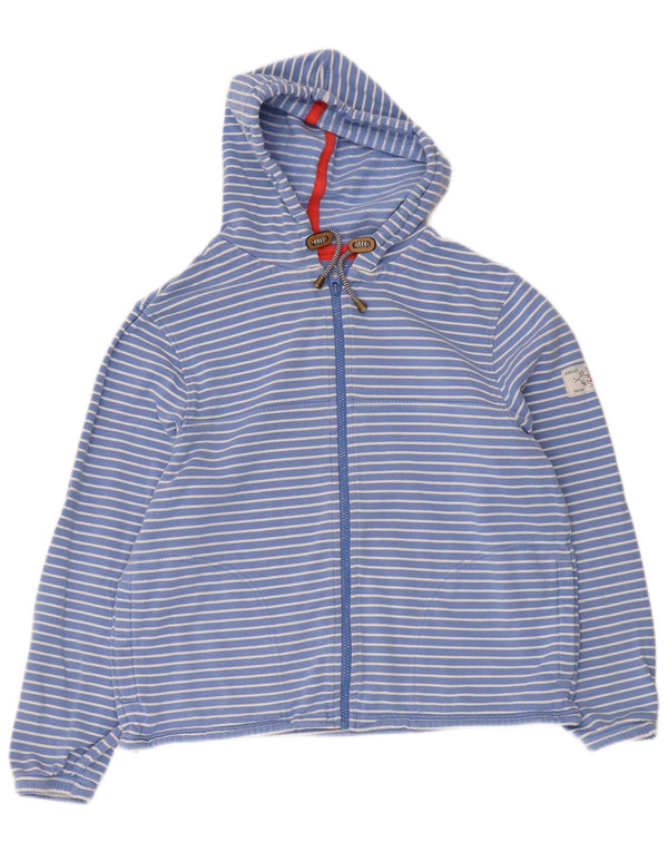 Joules Womens Zip Hoodie Sweater UK 12 Medium Blue Striped Cotton