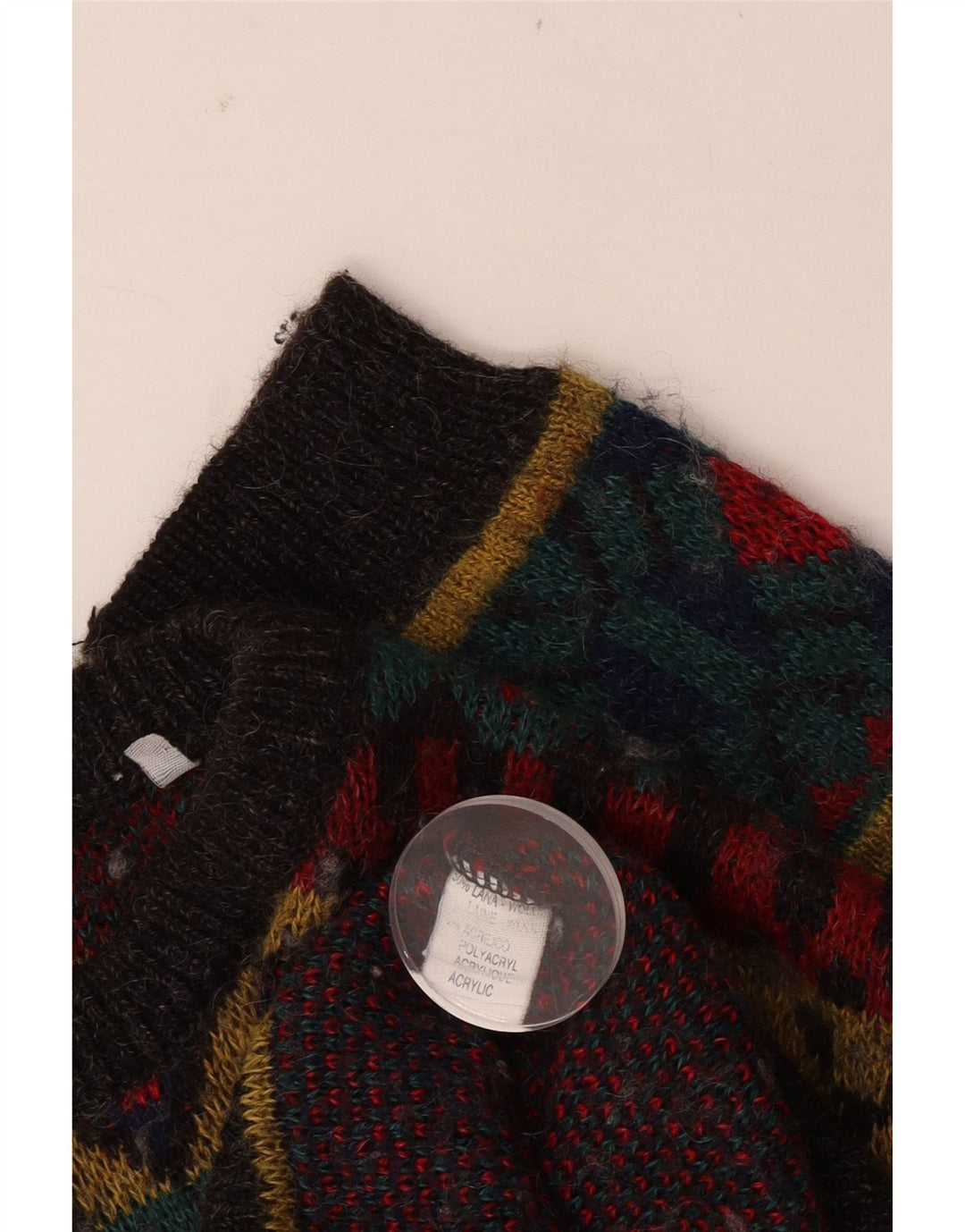 Maglione vintage da uomo con scollo a barca, grande lana geometrica rossa