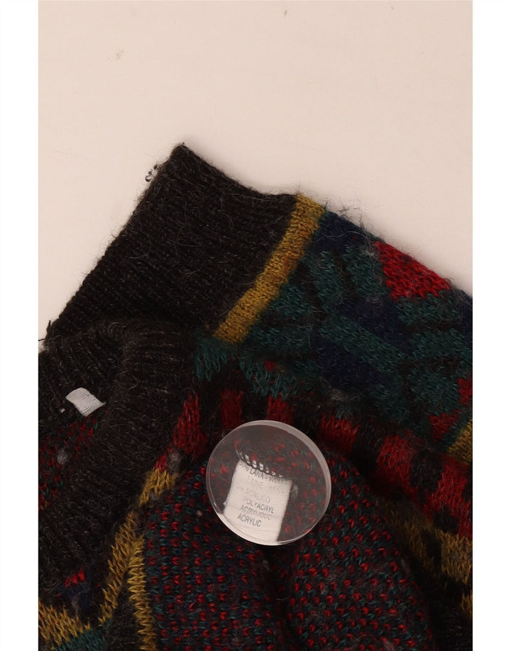 Maglione vintage da uomo con scollo a barca, grande lana geometrica rossa